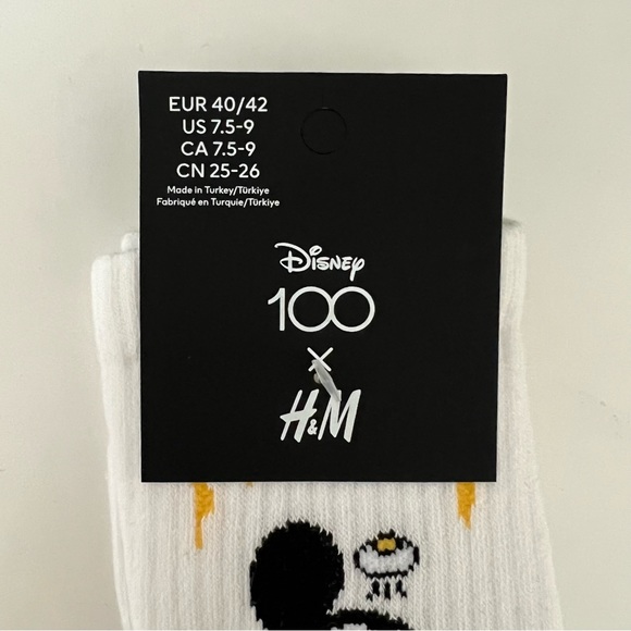 New NWT Disney 100 x H&M Mickey Mouse White Motif-detail Crew Socks 7.5 - 9 US - Picture 3 of 4